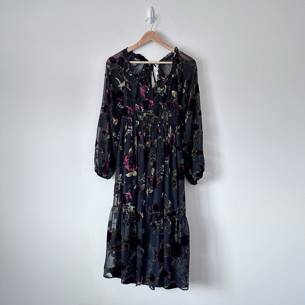 VICI Whimsigoth Velvet Vampy Holiday Dress Roses‎ Gothic Vampire Witchy Sz XS